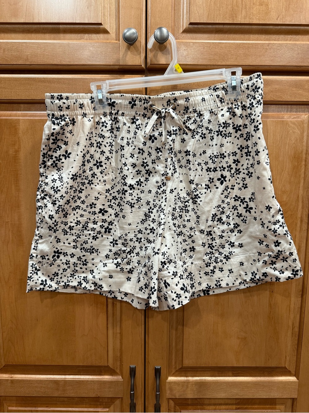 Black and White Floral Drawstring Shorts
